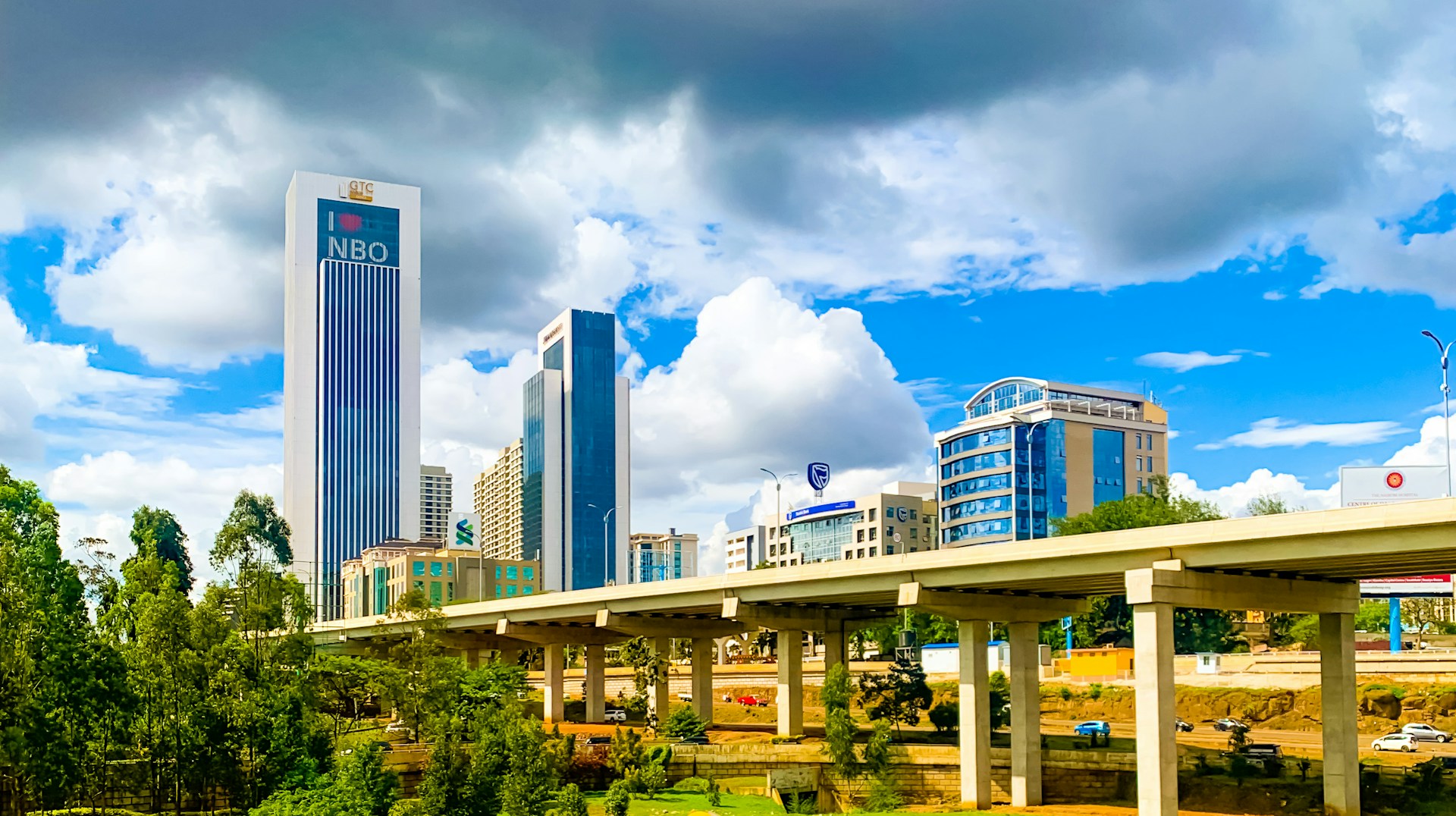 Modern skyscrapers above the roads of Nairobi